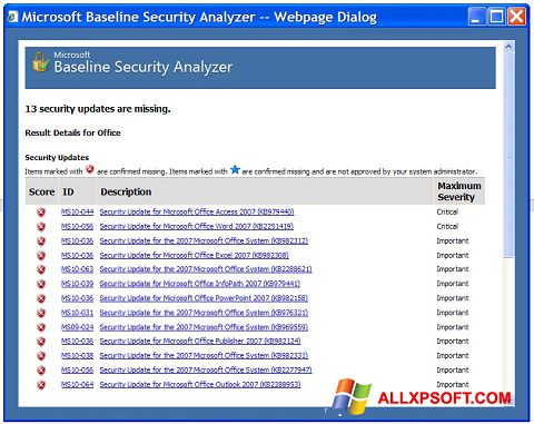 截图 Microsoft Baseline Security Analyzer Windows XP